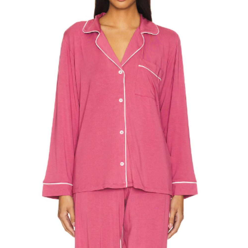 Eberjey Pajamas Gisele Long PJ Set - Raspberry & Ivory